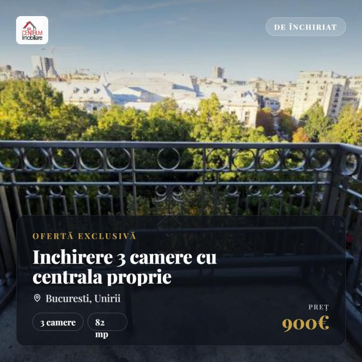 Inchirere 3 camere cu centrala proprie Bulevardul Unirii - Fantani